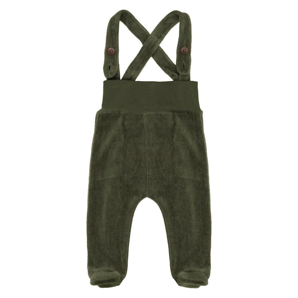 Organic Velour Footed Dungarees - Forest