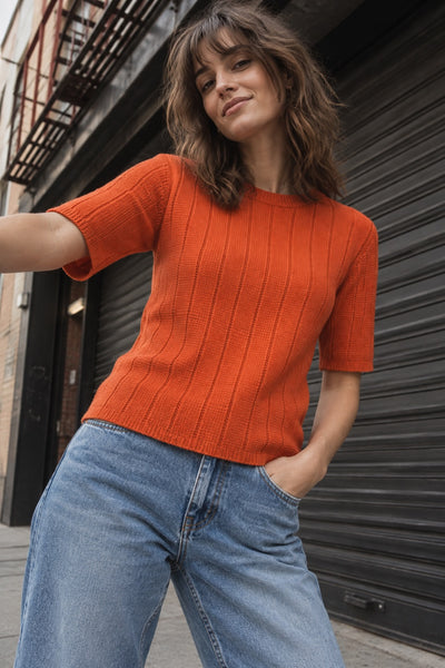 Ottoman Rib Tee - Papaya