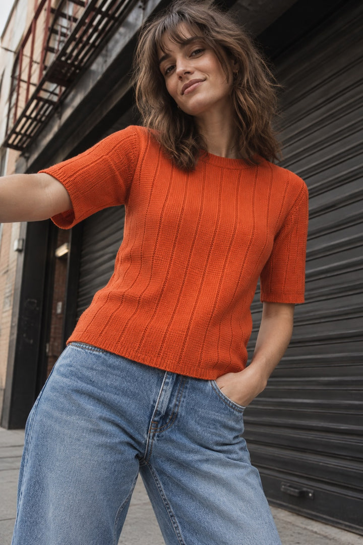 Ottoman Rib Tee - Papaya