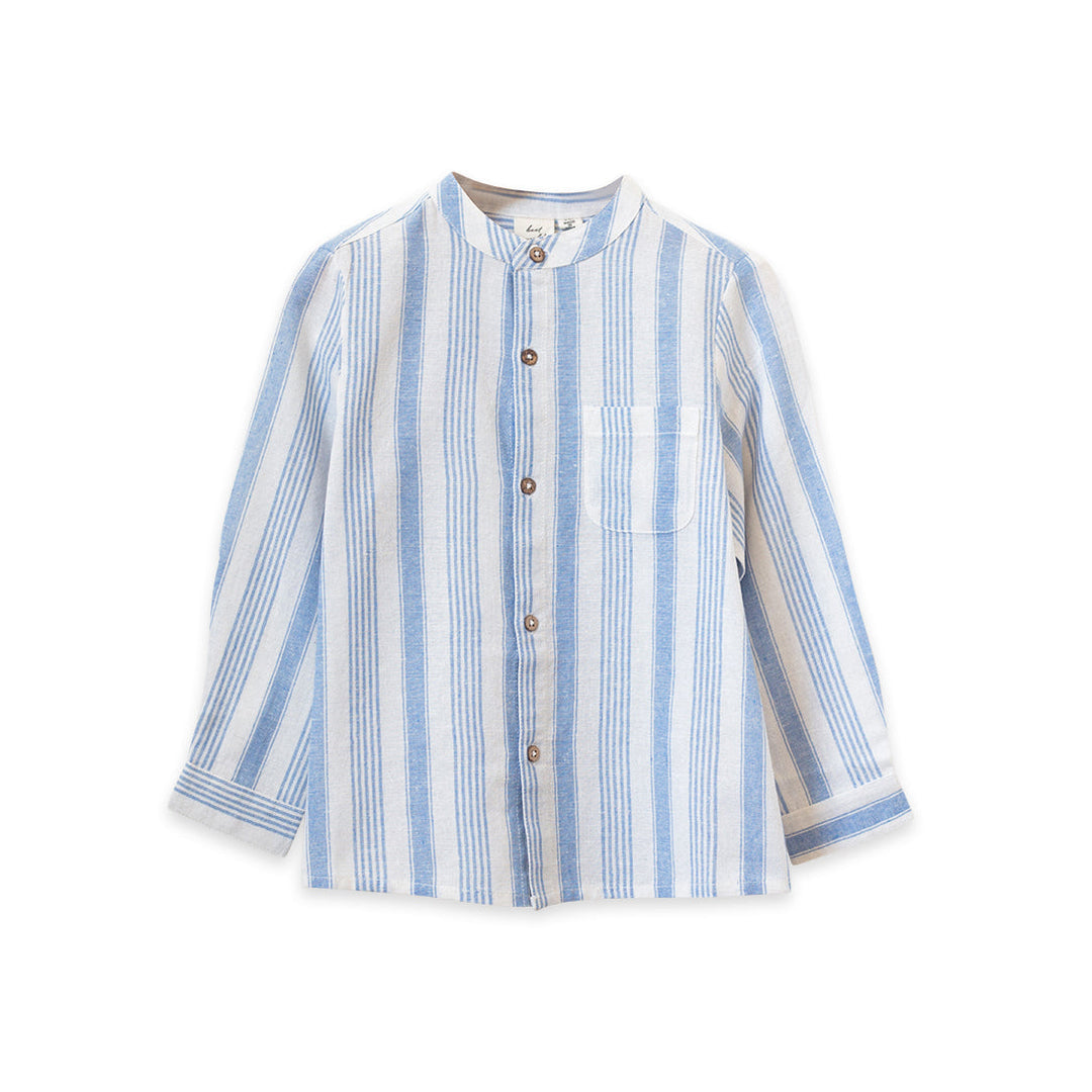 Mandarin Collar Shirt - Ocean Stripe