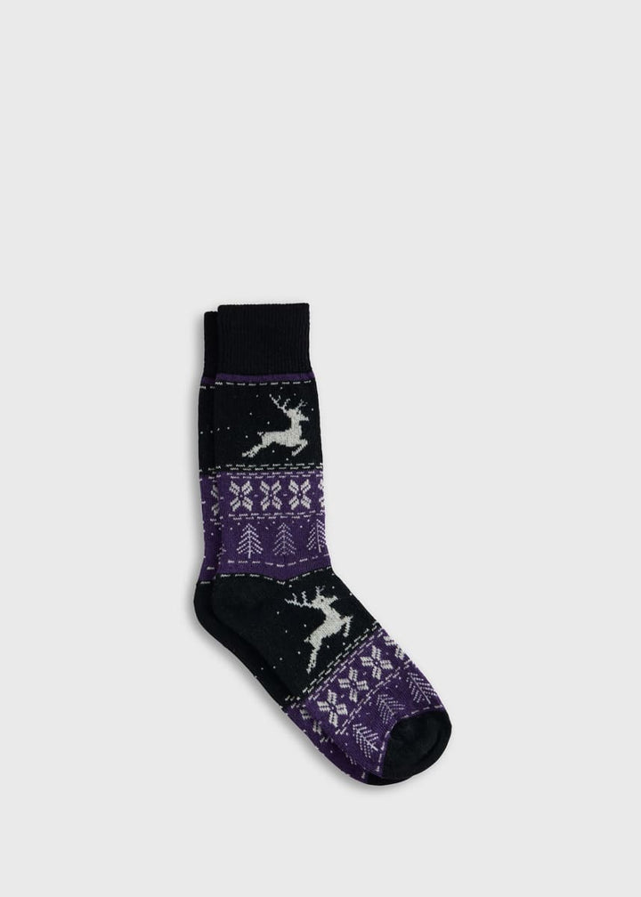 Crew Wool Blend Reindeer Sock - Black/Blue
