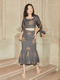 Molly Beaded Fluted Skirt - Faded Black/Copper Beading