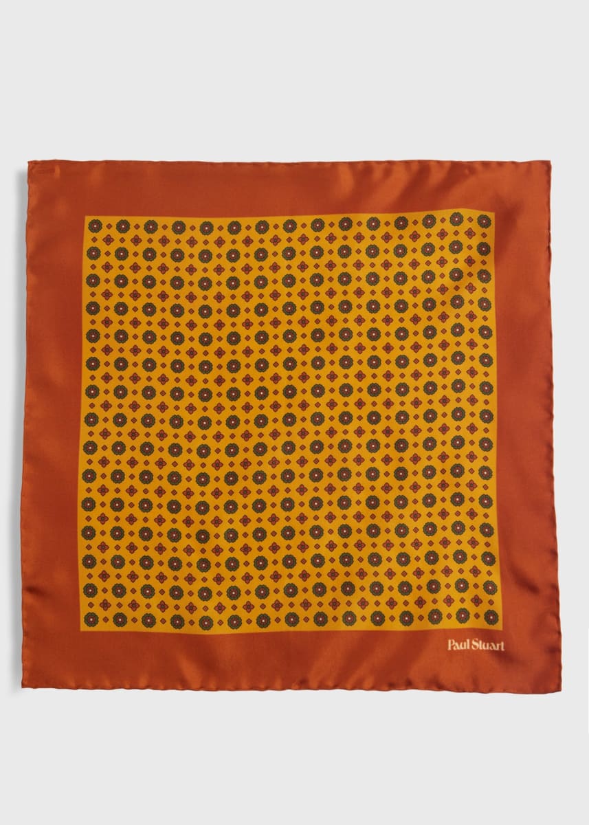 Printed Silk Medallion Pocket Square - Gold