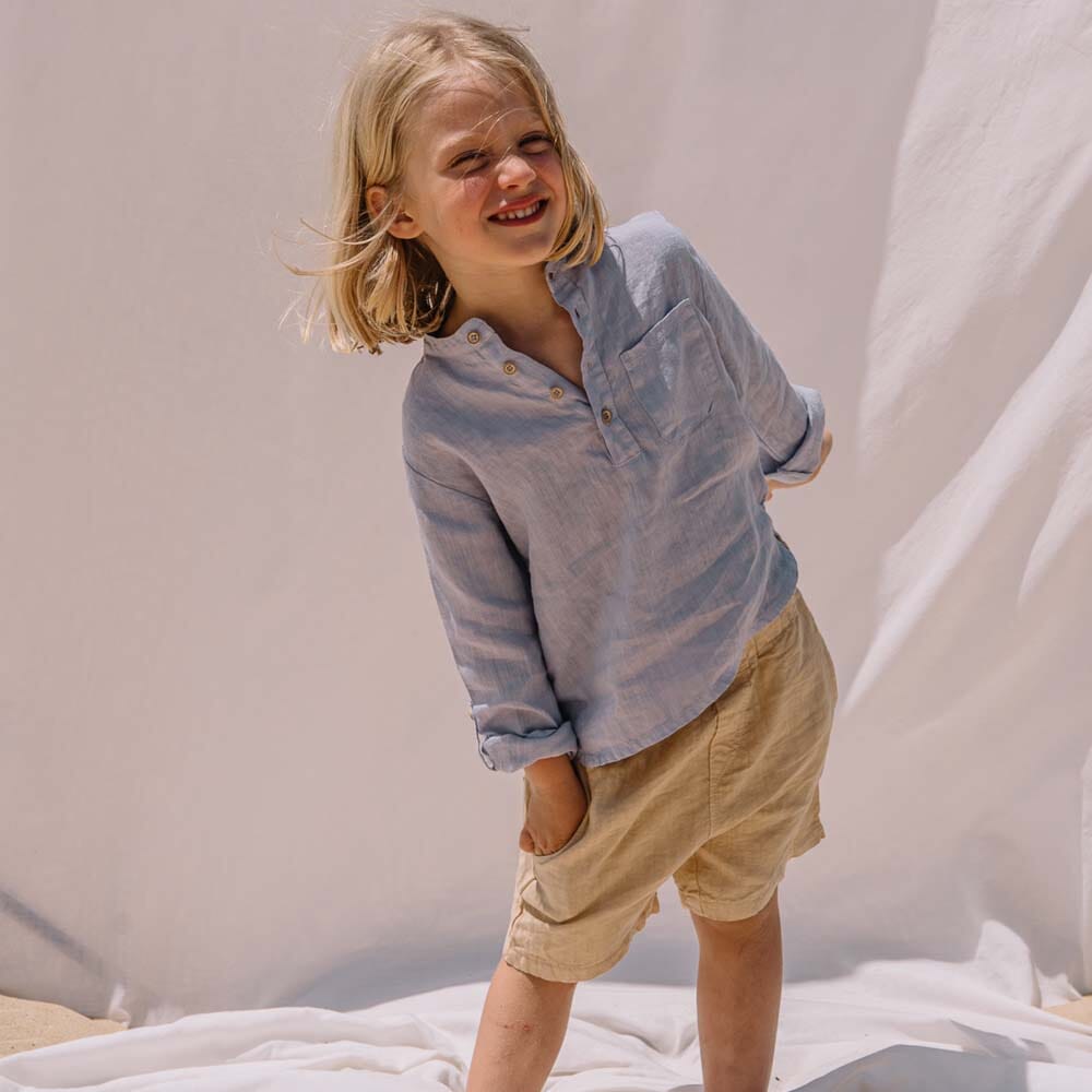 Button Linen Short Pants with Pockets - Biscotto Shorts Buho 