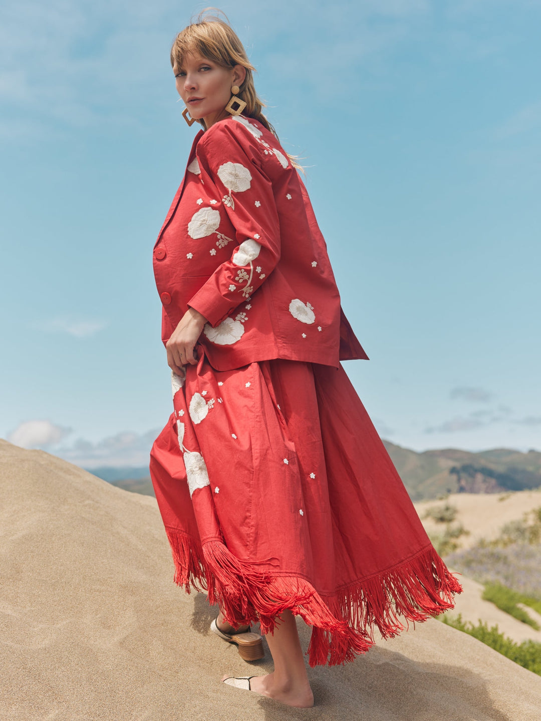 Doris Embroidered Blazer - Venetian Red/Ivory Floral Embroidery