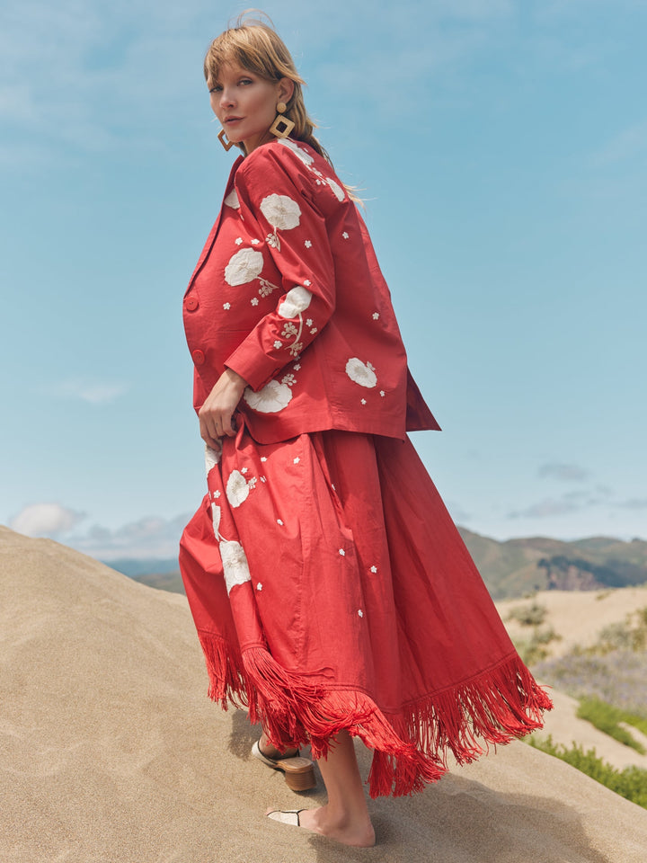 Doris Embroidered Blazer - Venetian Red/Ivory Floral Embroidery