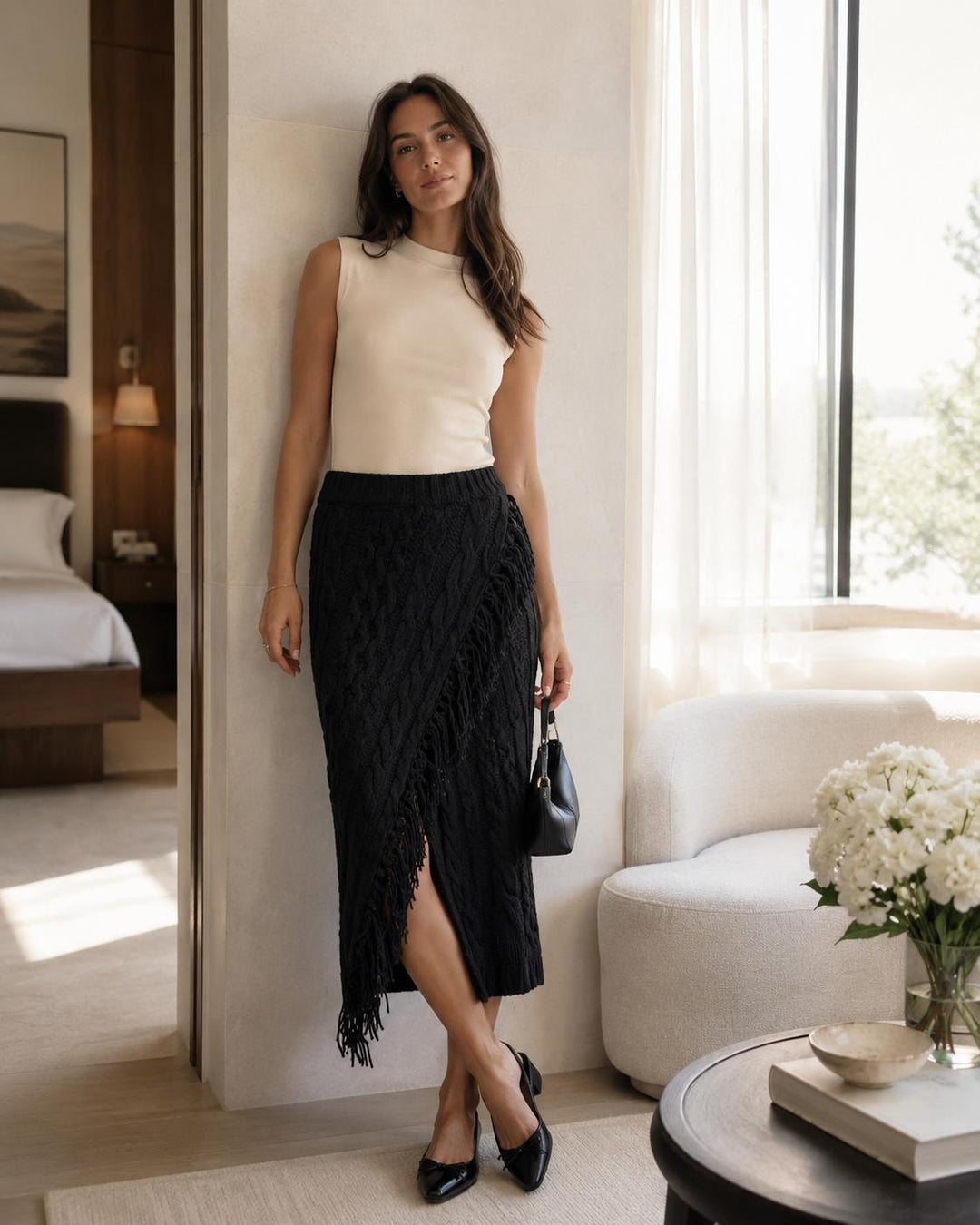 Cableknit Sweater Skirt - Black
