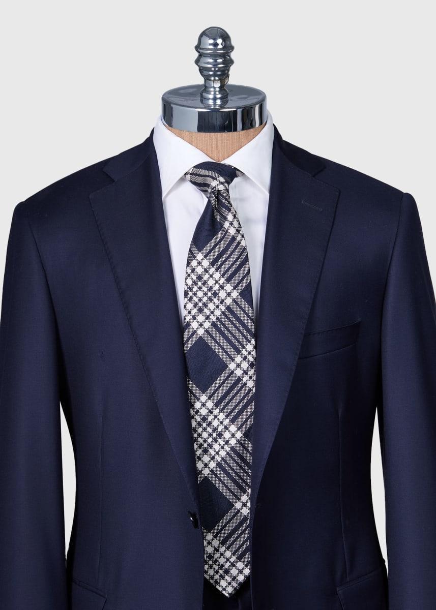 Woven Silk Plaid Tie - Navy