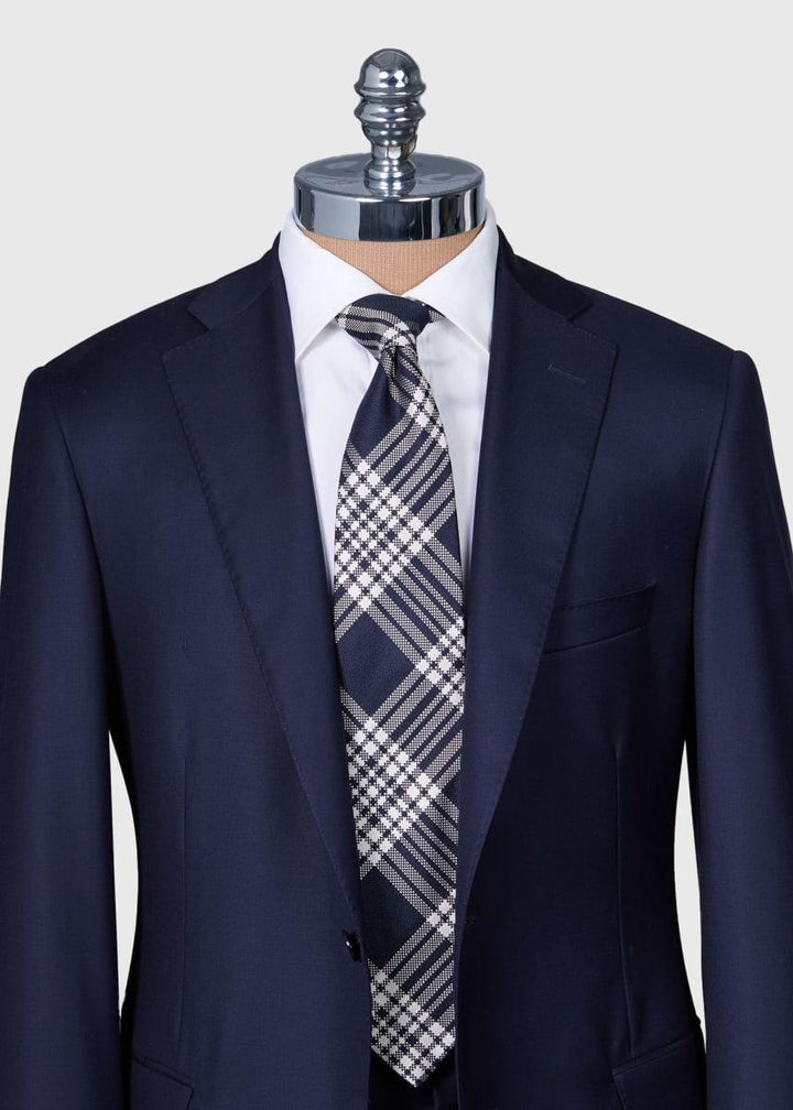 Woven Silk Plaid Tie - Navy