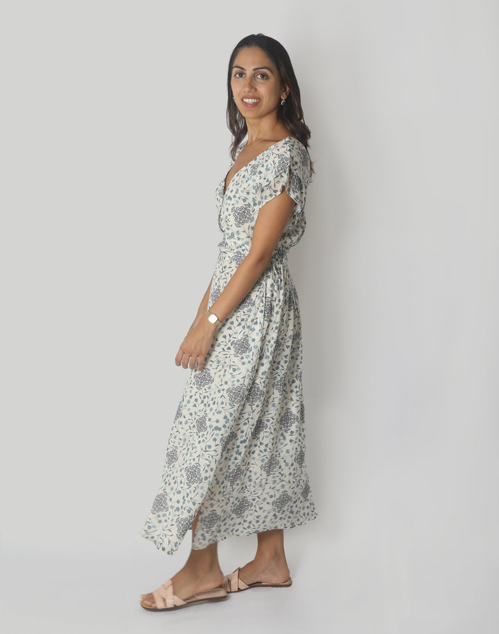 Sapphire Haze Drawstring Maxi Dress - Sapphire Garden