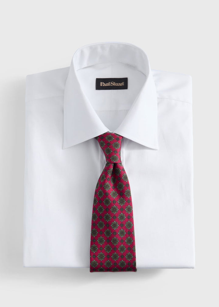 Medallion Motif Silk Twill Tie - Red