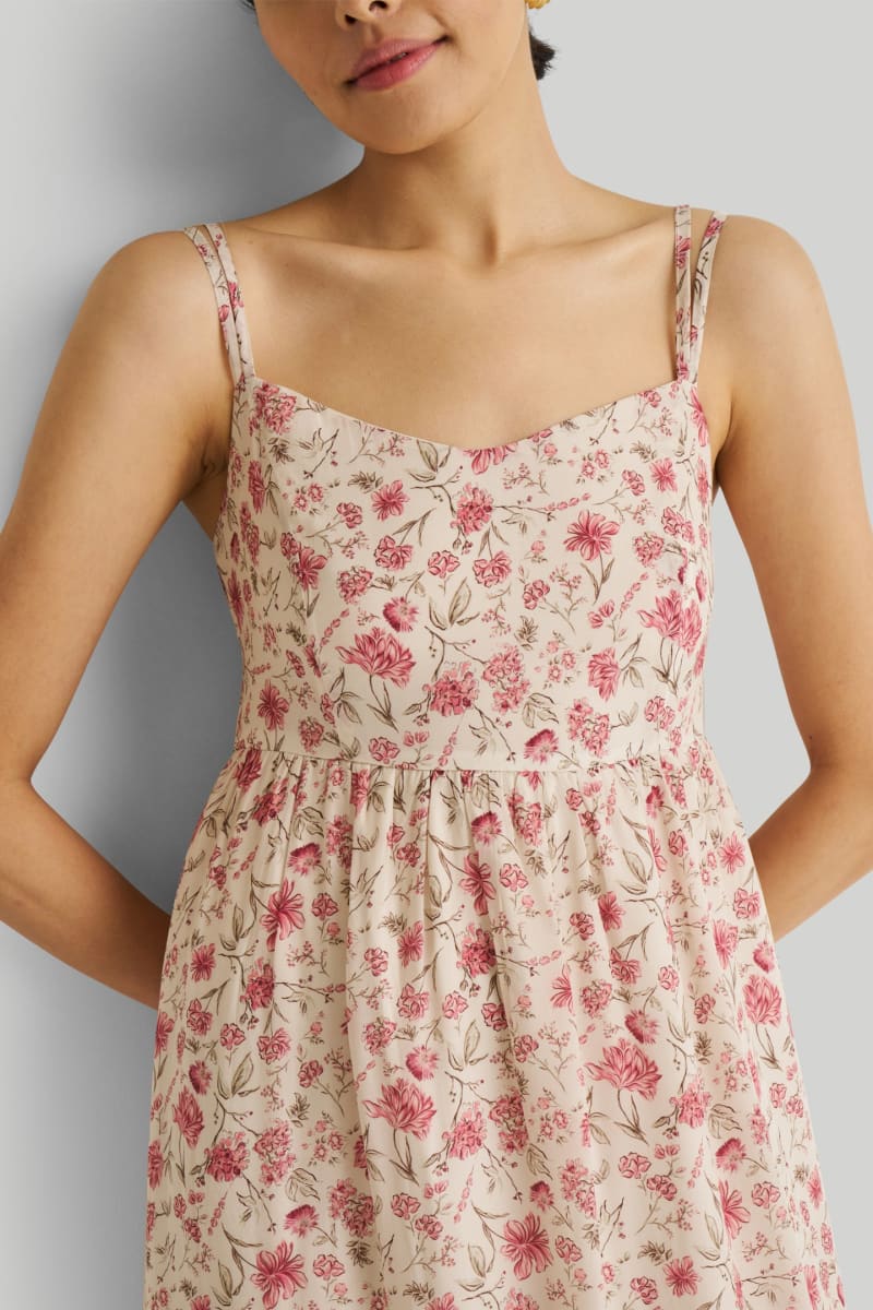 Strappy Gathered Midi Dress - Petal Fusion