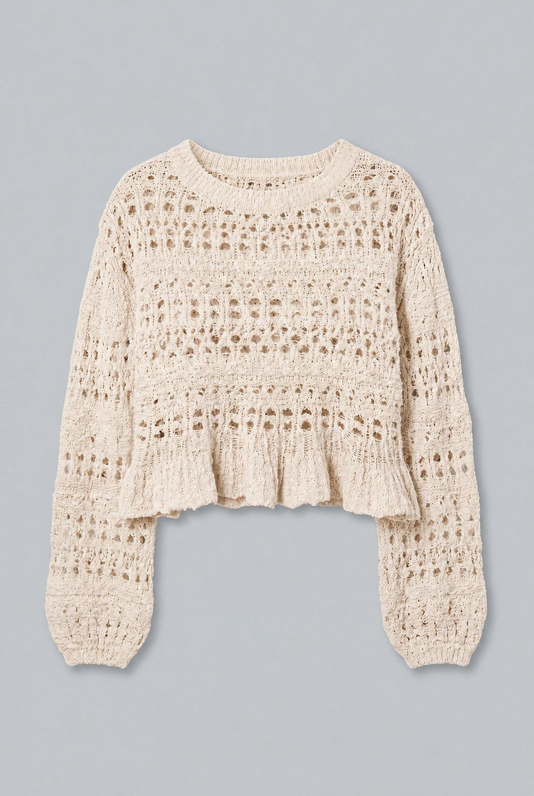 Boucle Ruffle Hem Sweater - Ivory
