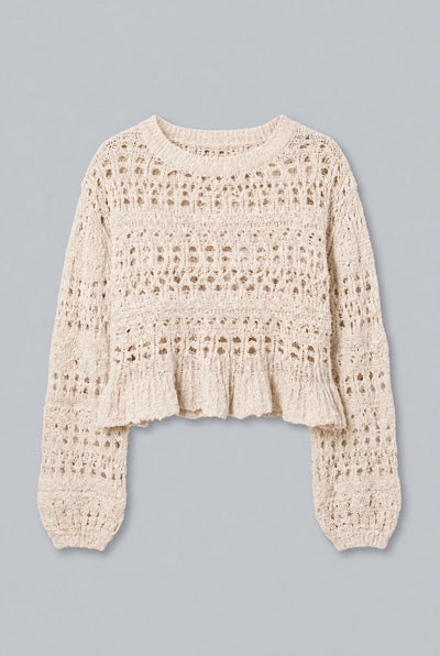 Boucle Ruffle Hem Sweater - Ivory