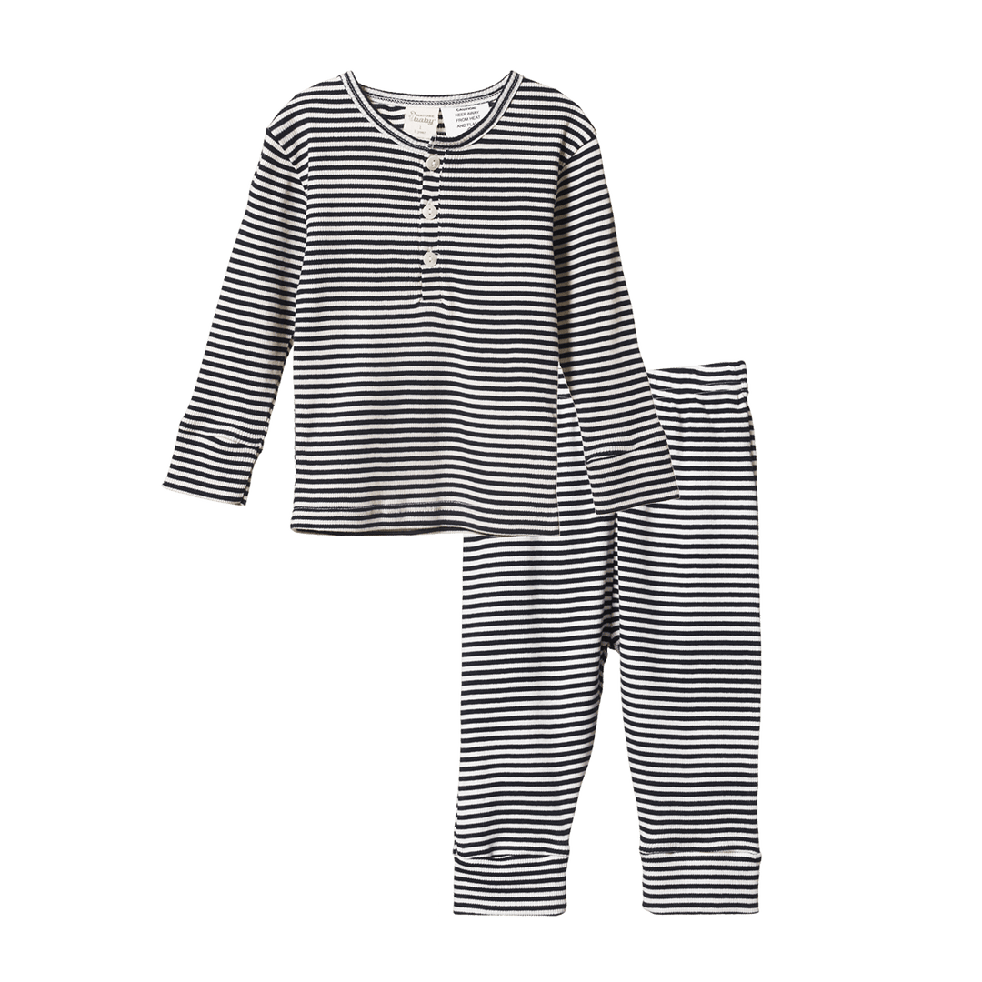 Cotton Rib Long Sleeve PJ Set - Navy Stripe