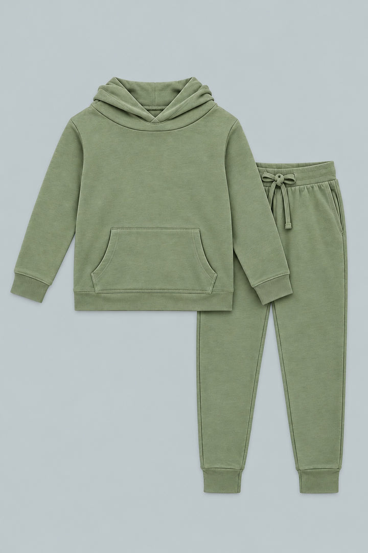 Hooded Jogger Set - Army Green French Terry
