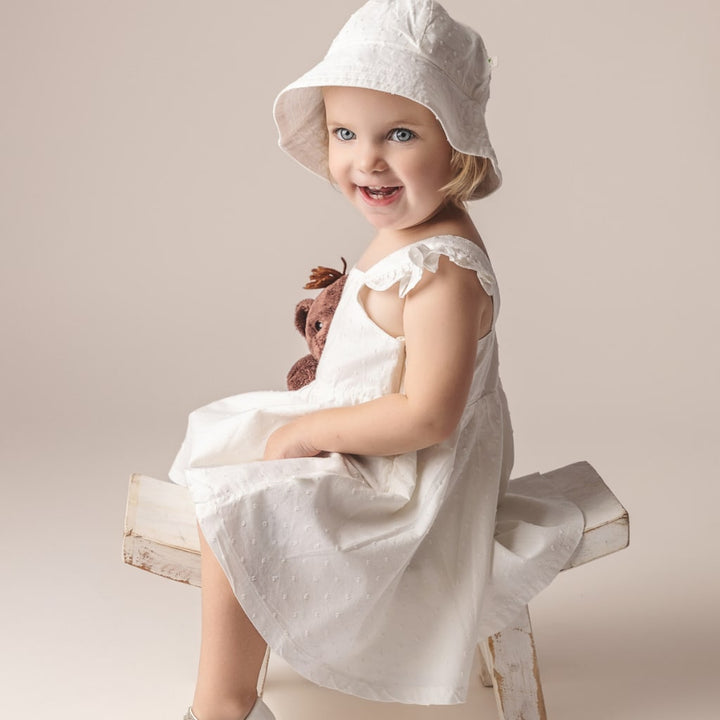 Chantilly Swiss Dot Dress + Cap - Crisp White