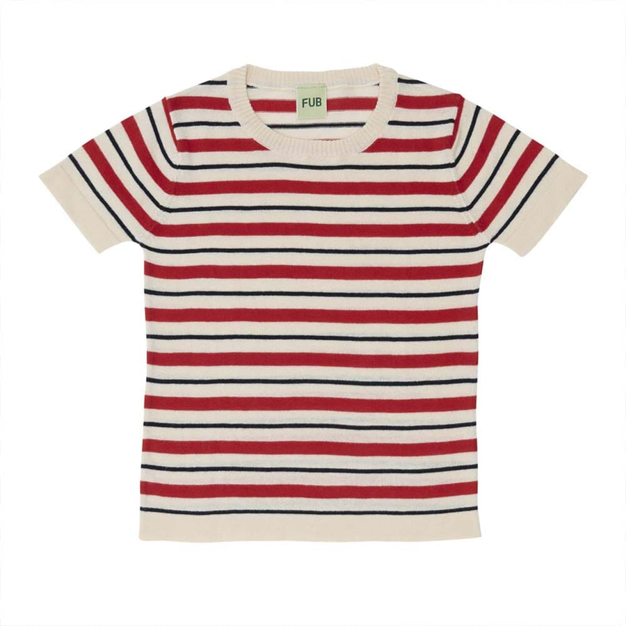 Striped T-Shirt - Ecru/Bright Red Tops FUB 