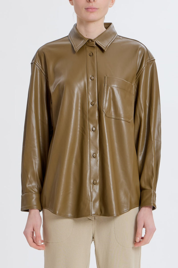 Classic Faux Leather Button Up - Army