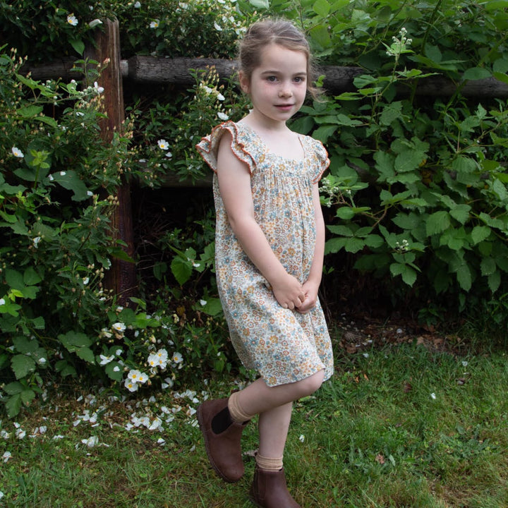 Girls' Square Neck Flutter Sleeves Dress - Cottonfield Floral
