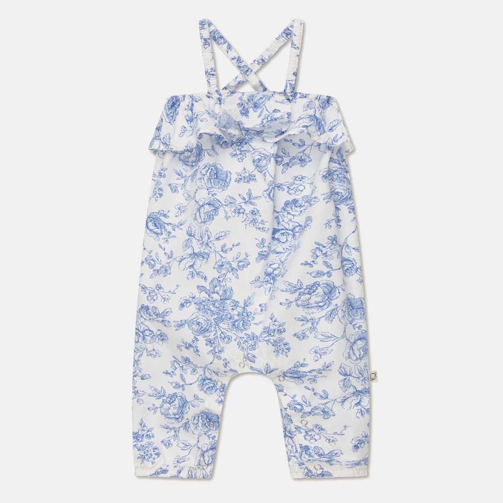 Cotton Floral Baby Overalls - Ivory Blue One Pieces My Little Cozmo 