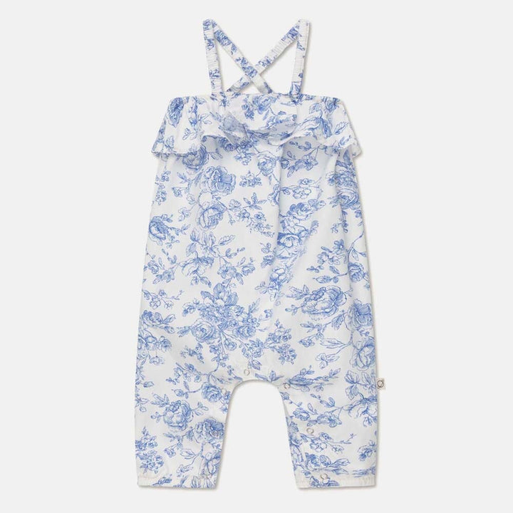 Cotton Floral Baby Overalls - Ivory Blue One Pieces My Little Cozmo 