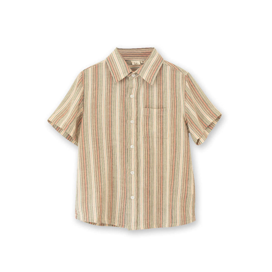 Boys Short Sleeves Collar Shirt - Mint Green Stripe
