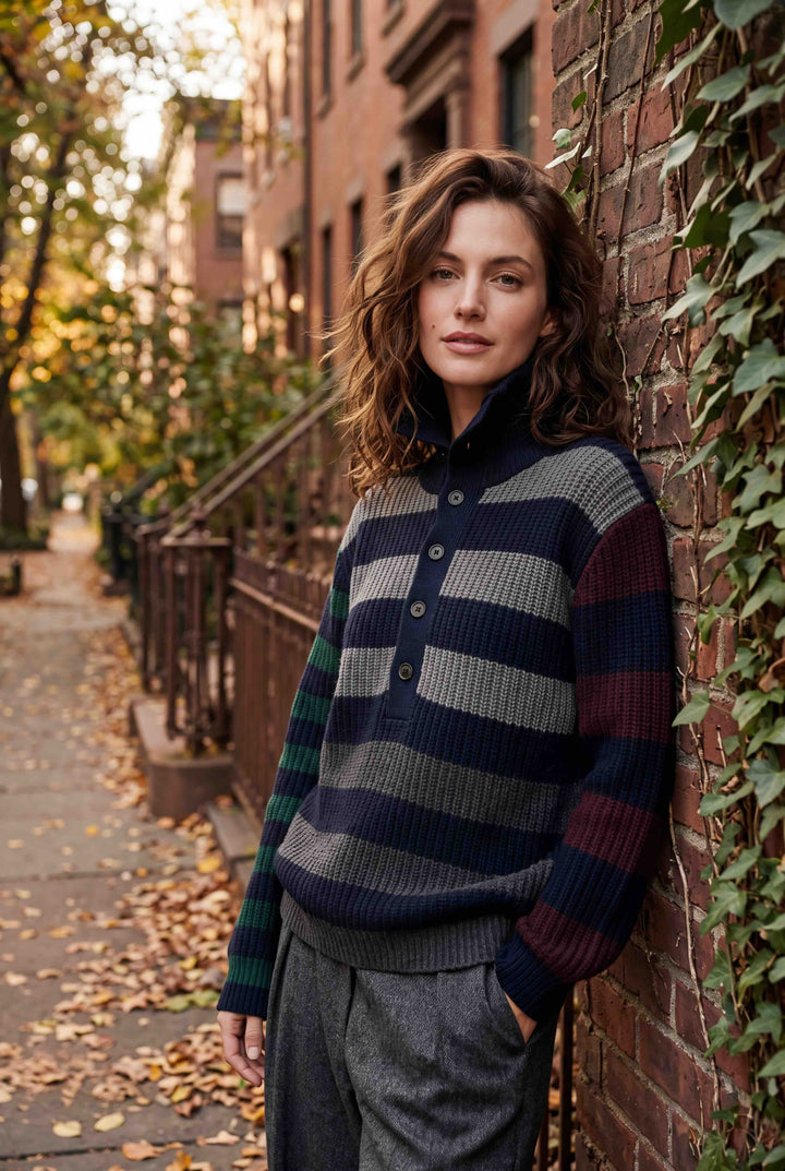 Parker Button Front Sweater - Navy