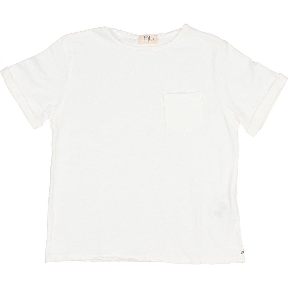 Pocket Rolled Sleeves Linen Tee Shirt - White