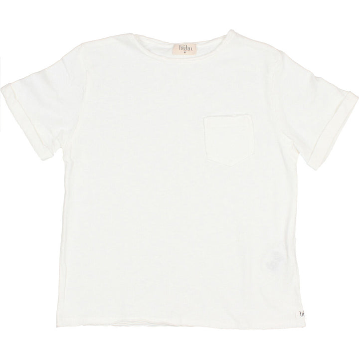 Pocket Rolled Sleeves Linen Tee Shirt - White