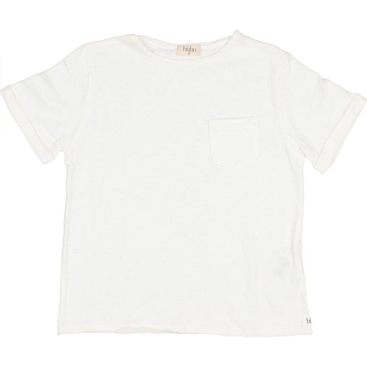 Pocket Rolled Sleeves Linen Tee Shirt - White