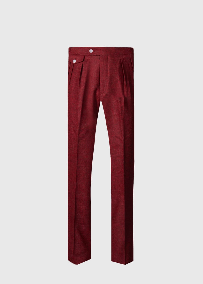 Shetland Wool French Pleat Trouser - Crimson