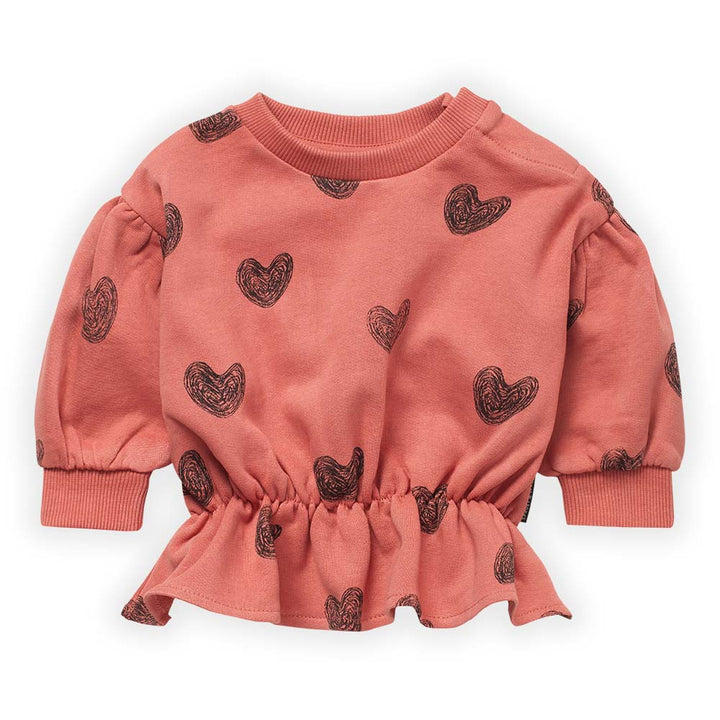 Peplum Heart Print Sweatshirt - Faded Rose