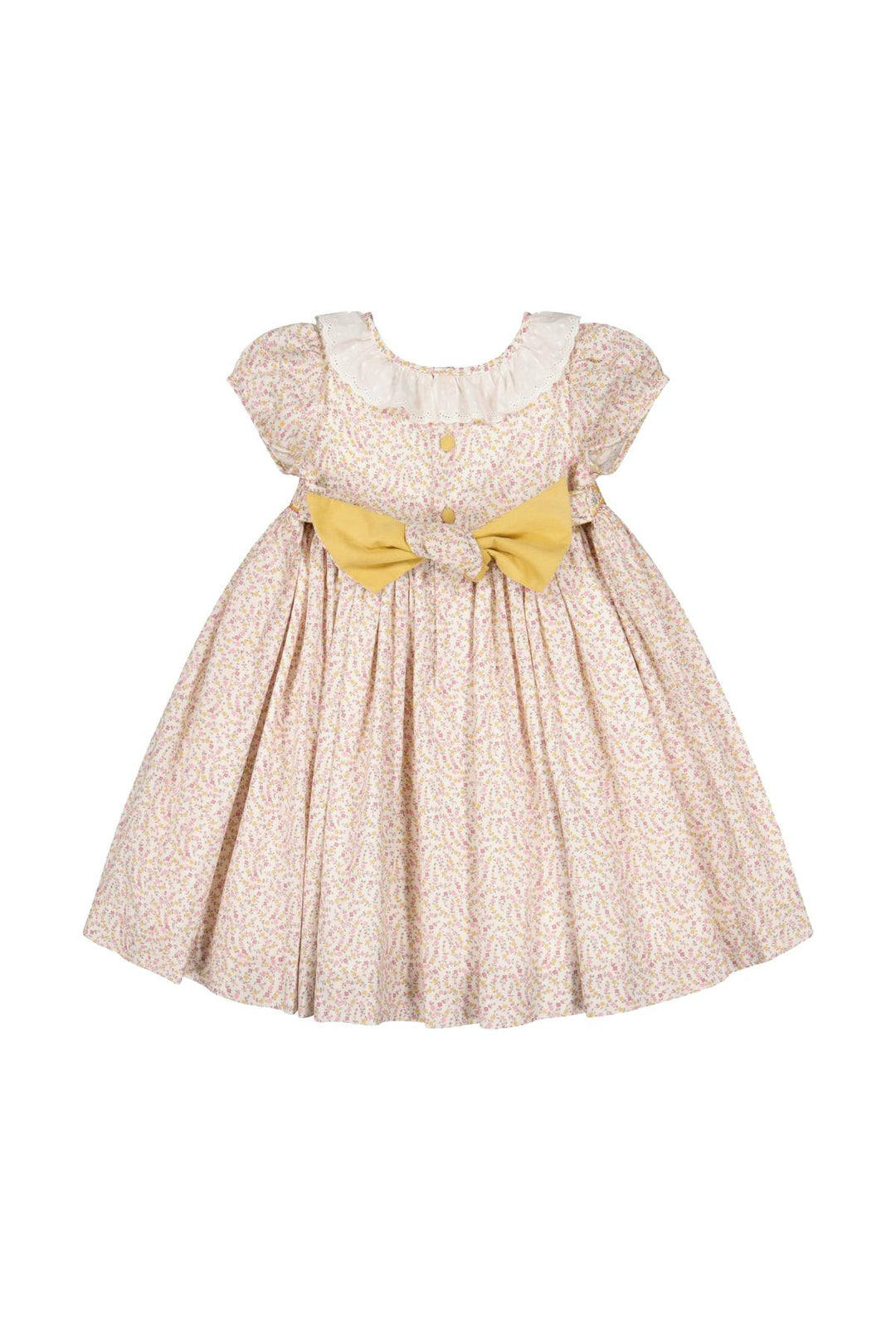 Isadora Short Sleeve Floral Smocked Dress - Yellow Floral