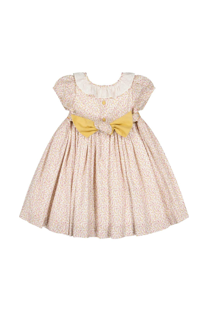 Isadora Short Sleeve Floral Smocked Dress - Yellow Floral