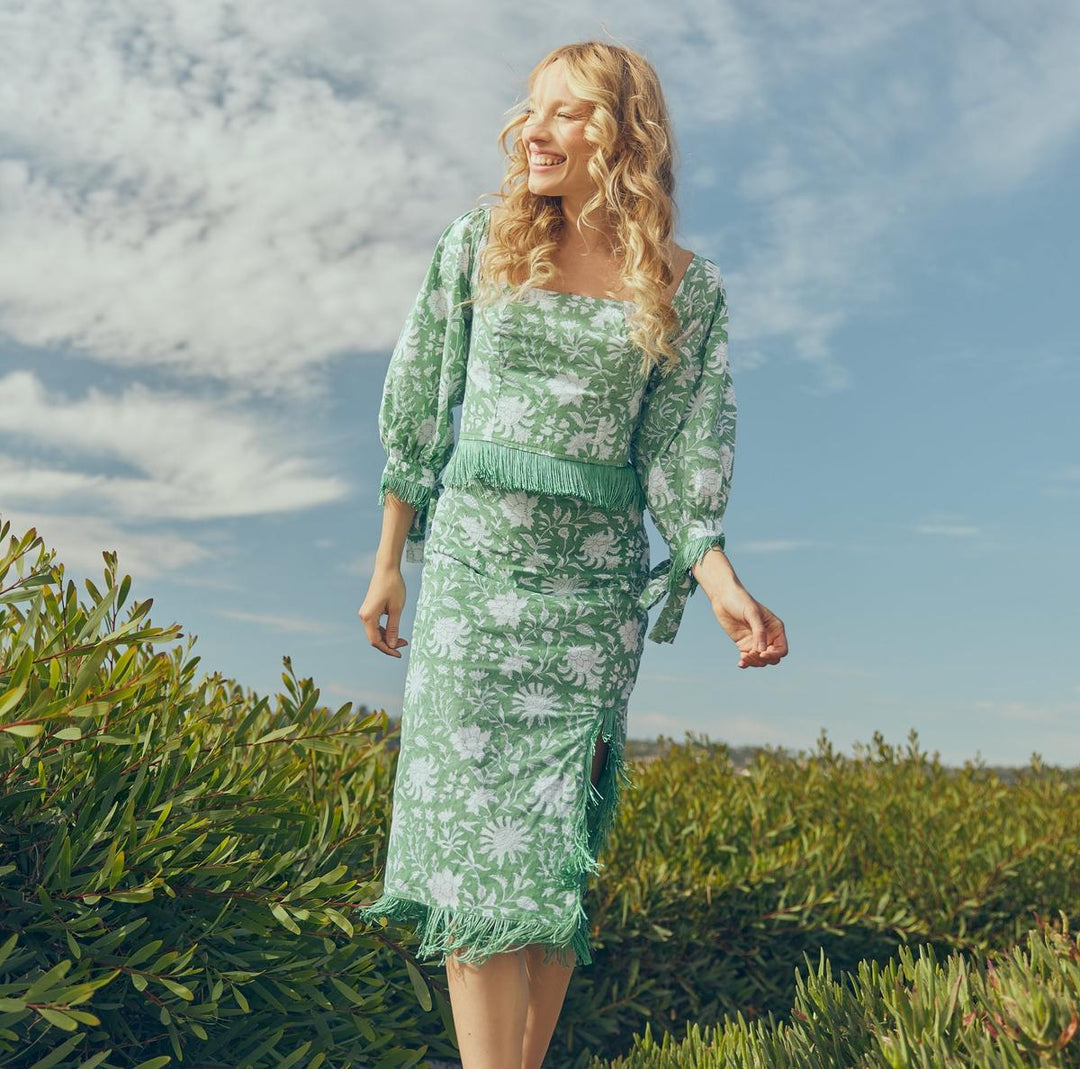 Ethel Fringe Skirt - Fern/Ivory Floral