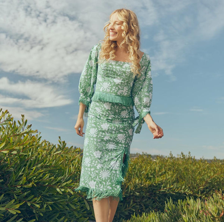 Ethel Fringe Skirt - Fern/Ivory Floral