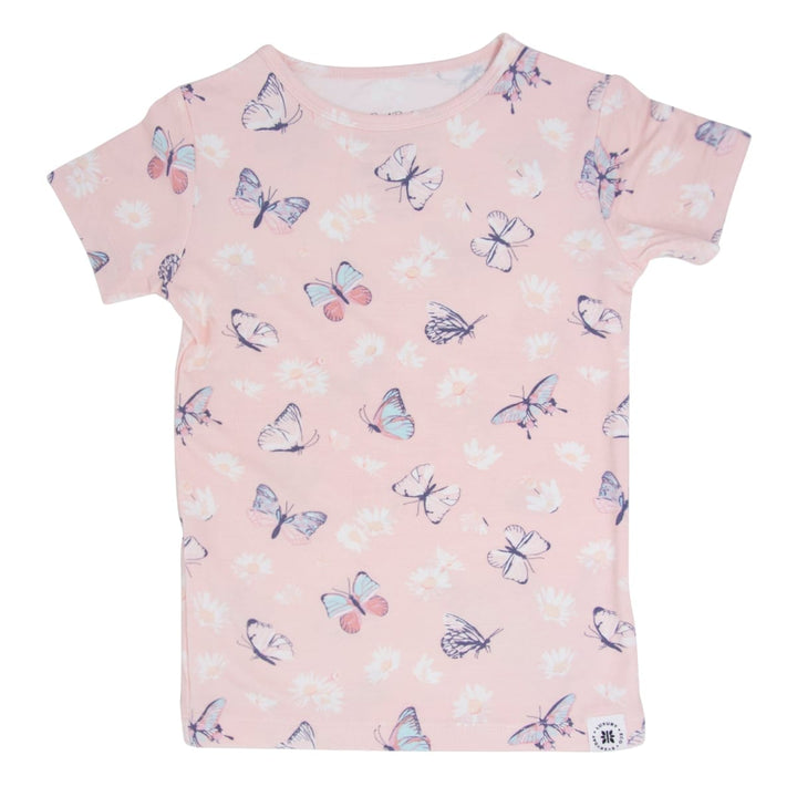 Butterfly Daisy Bamboo Summer Pajama Set - Butterfly Daisy Pink