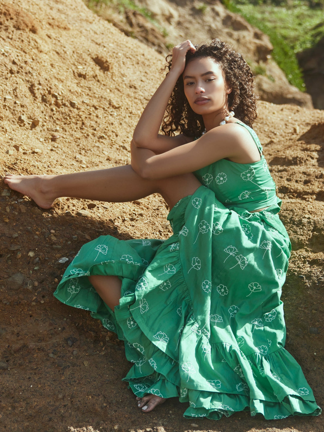 Charlotte Skirt - Fairway Green/Ivory Outline Floral