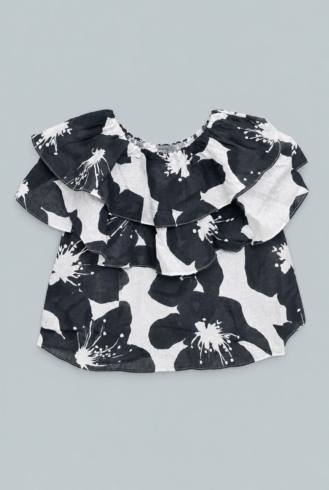 Kid's Floral Ruffle Top - Black/White