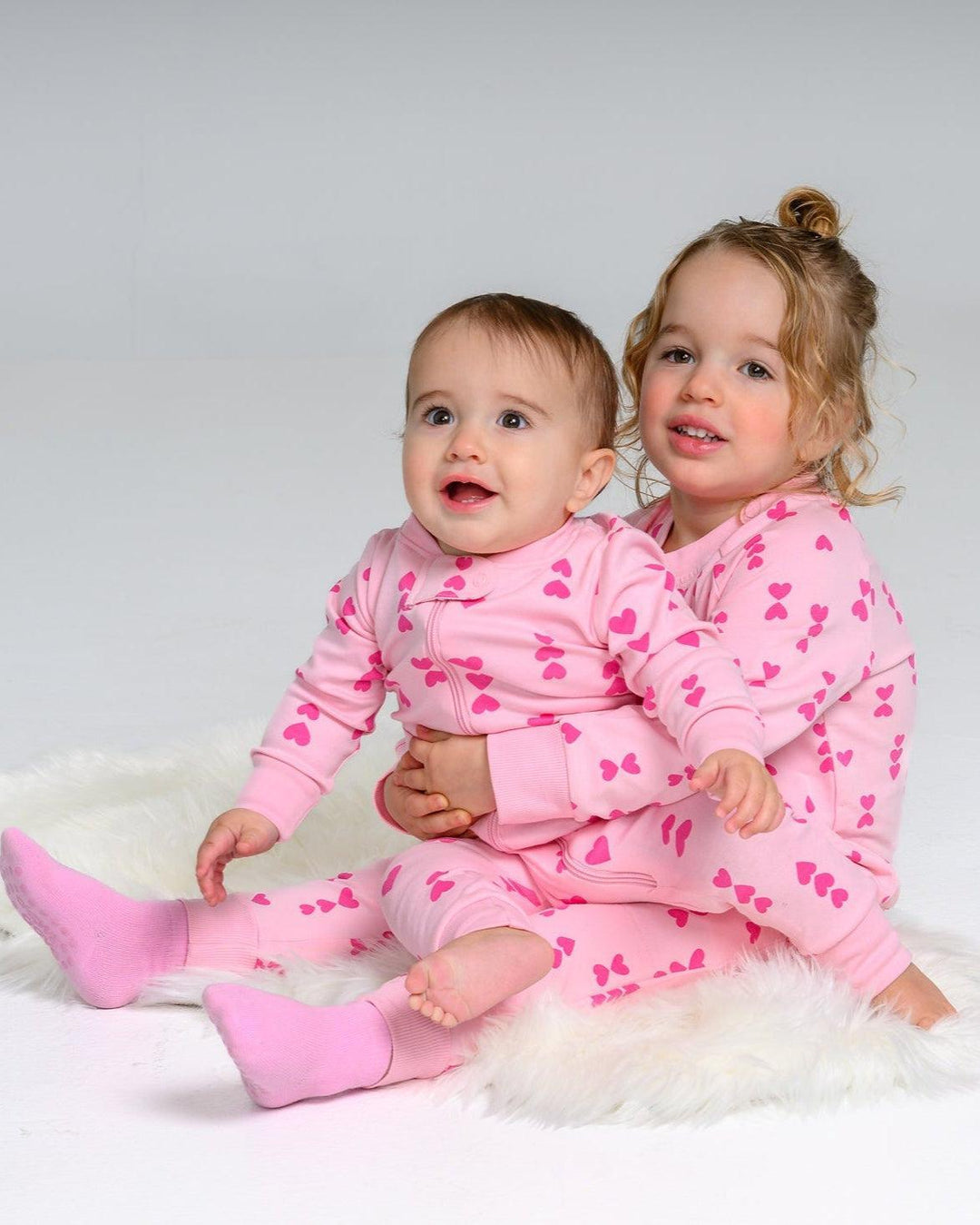 The Hearts Zip Romper - Pink on Pink