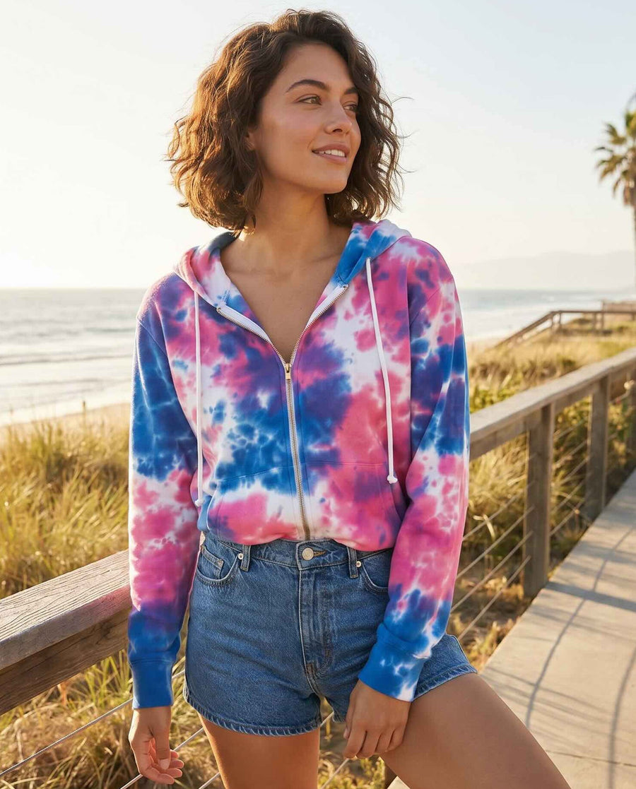 Pink N Blue Kangaroo Zip-Up Hoodie - Hot Pink/Electric Cloud Dye - Hoodie