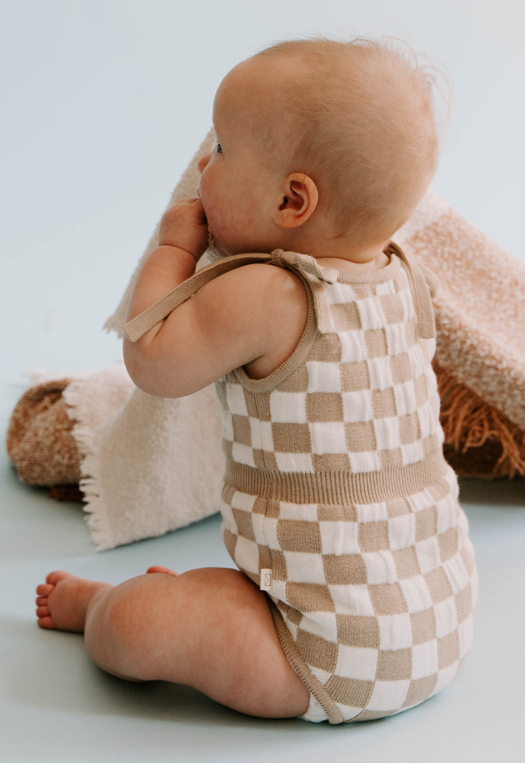 Organic Cotton Magnetic Bubble Romper - Cafe au Lait Checkers