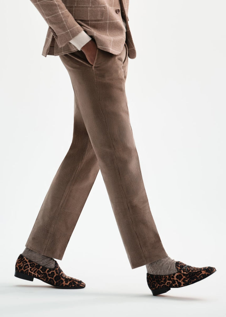 Suede Trimmed Corduroy Trouser - Taupe