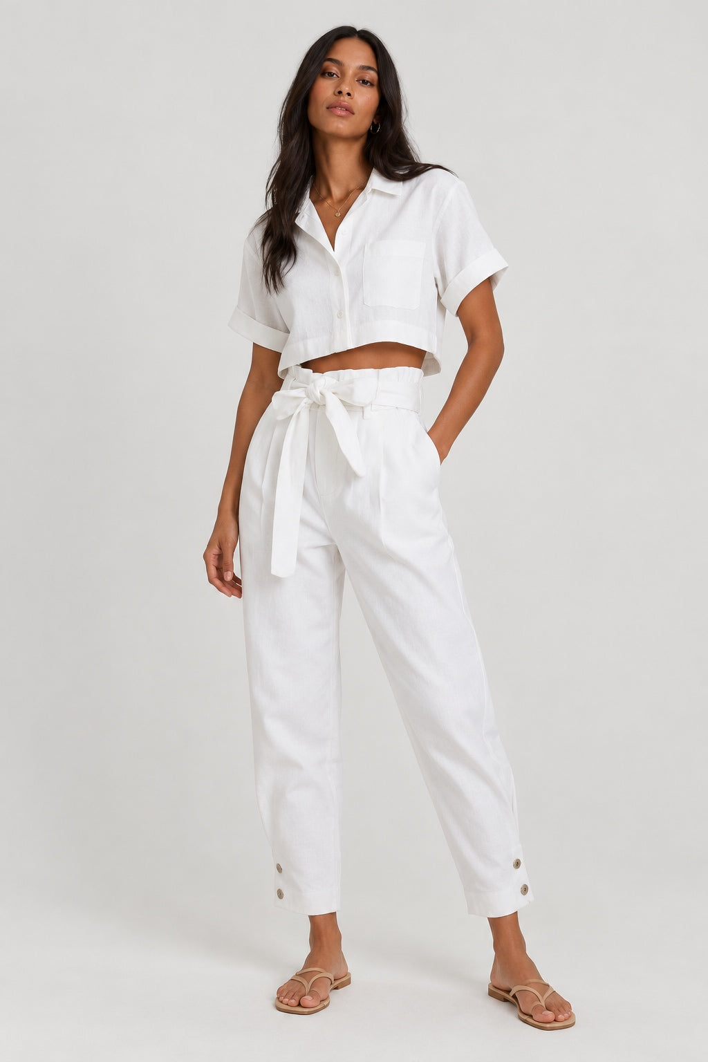 High Waisted Relaxed Denim Pants - White