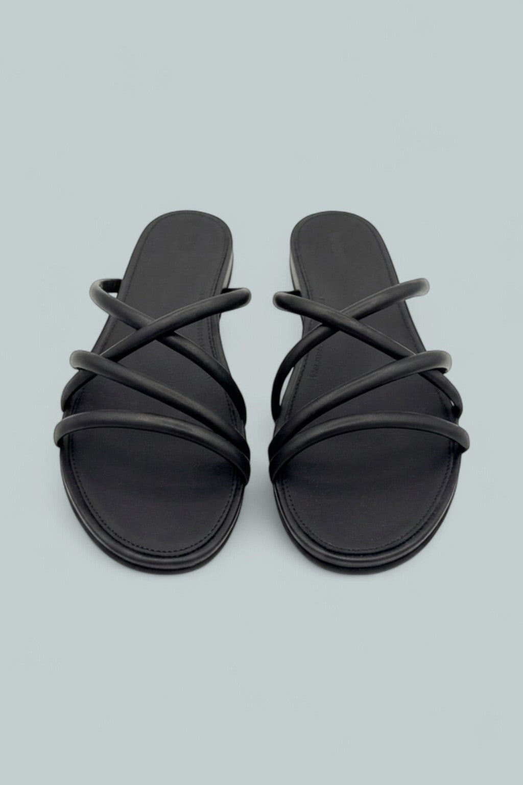 Gracie Leather Strappy Slides - All Black