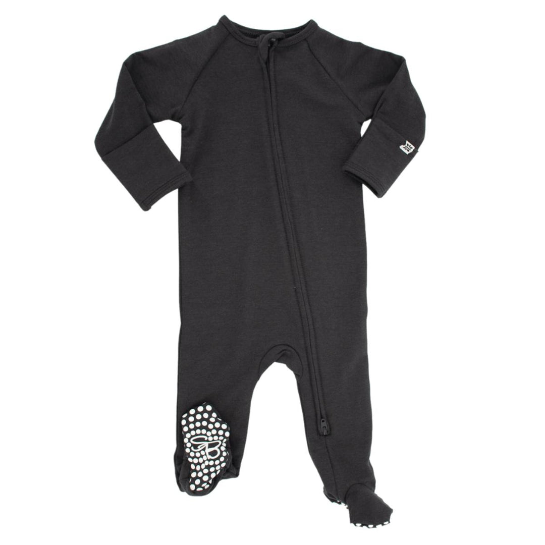 French Terry Zipper Footie - Charcoal Black
