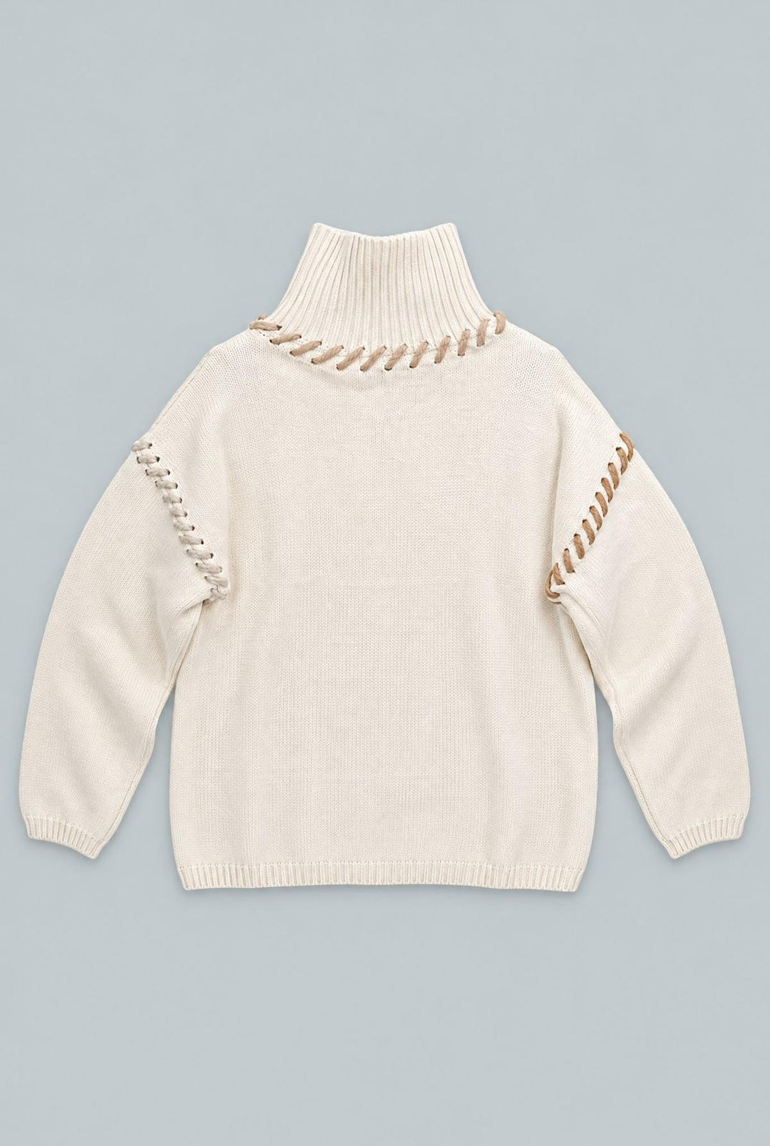 Turtleneck Sweater With Stitching Details - Ivory