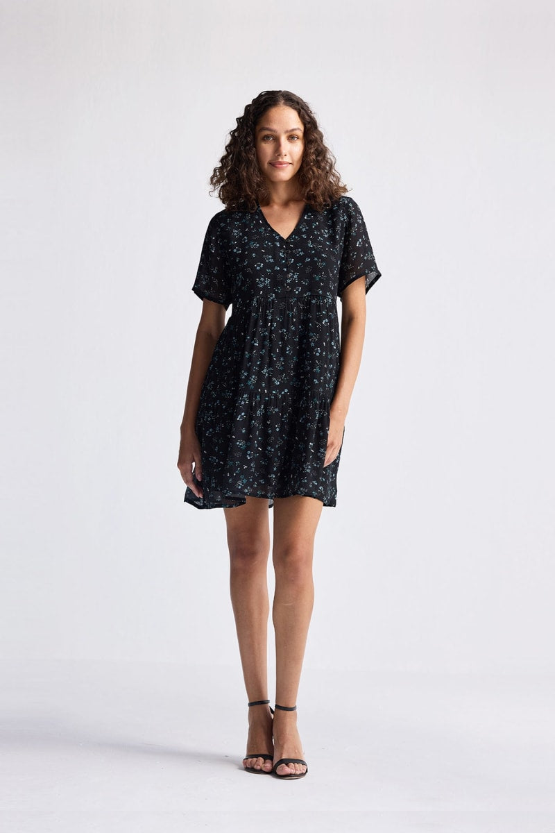 Floral Short Tiered Dress - Ditzy Wildflowers