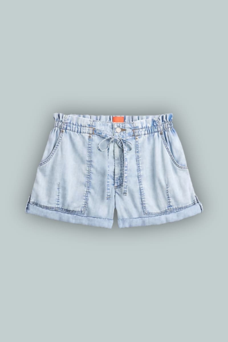 GapStudio High Rise Draped Denim Easy Shorts - Light Indigo